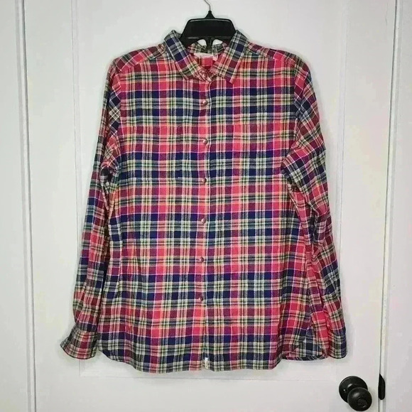 Woolrich Women’s Multicolor Plaid Flannel Button Long Sleeve Shirt Size Large - Picture 1 of 5
